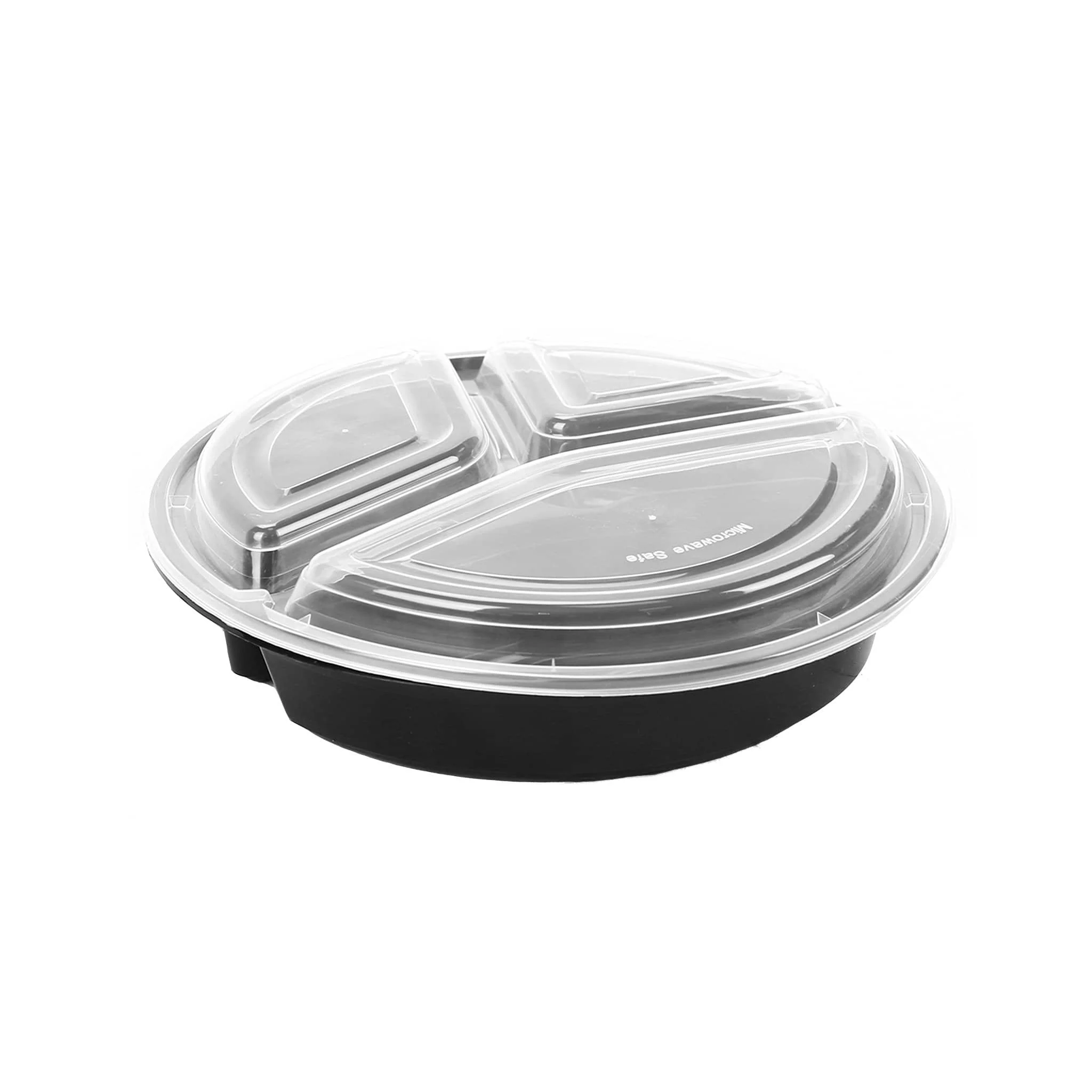 Hotpack Black Base Round 3-Compartment Container 48 Oz With Lids-150PCS