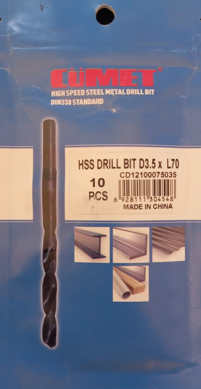 10PCS Hss Drill Bit Cumet D3.5XL70XWL39